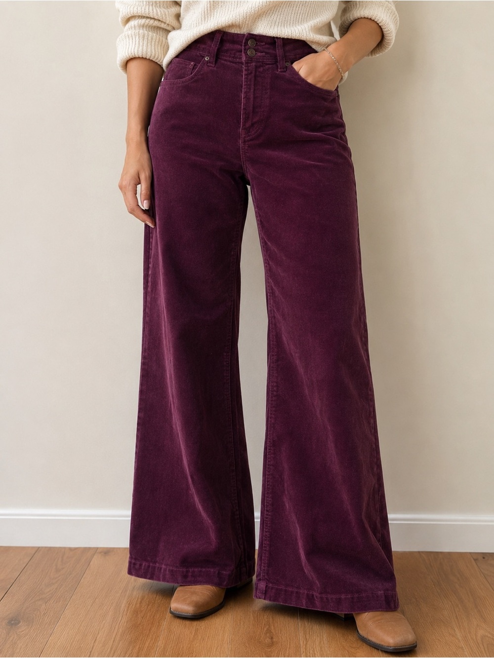 GAP HIGH STRIDE Women’s Wide-Leg Wine Corduroy Pants Sz 29 Classic Comfy Stretch